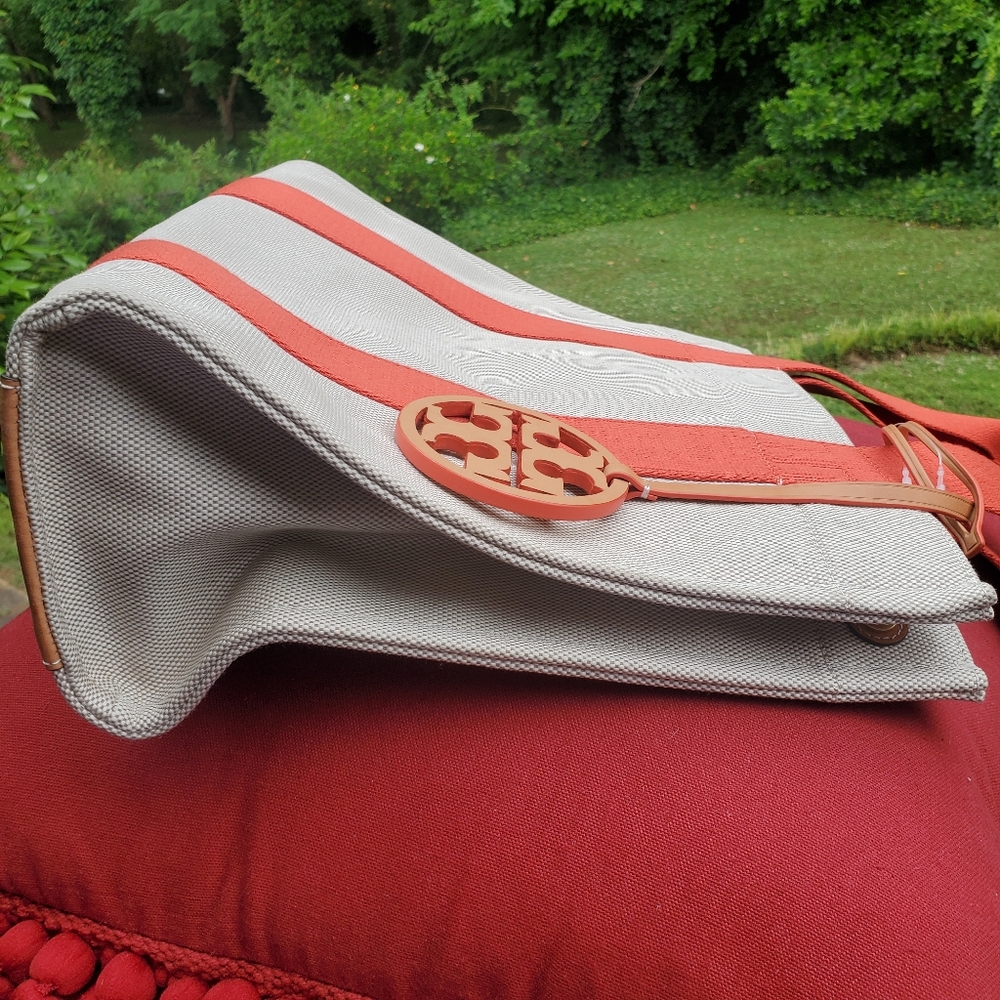 Tory Burch Canvas Miller Tote Natural/Poppy Red - Picture 3 of 12
